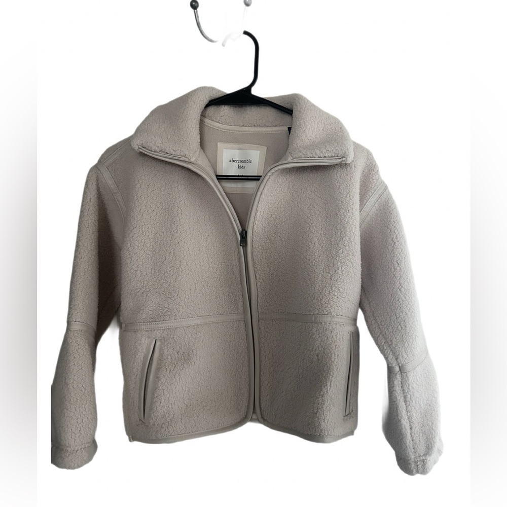 Abercrombie Kids Sherpa Zip-Up Jacket | Size 7/8 | Cream Fleece